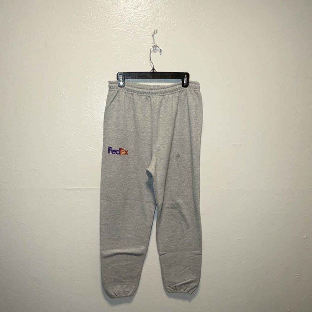 FedEx Federal Expres Gray Jogger Pants Mens Large Cotton Blend Elastic Waist